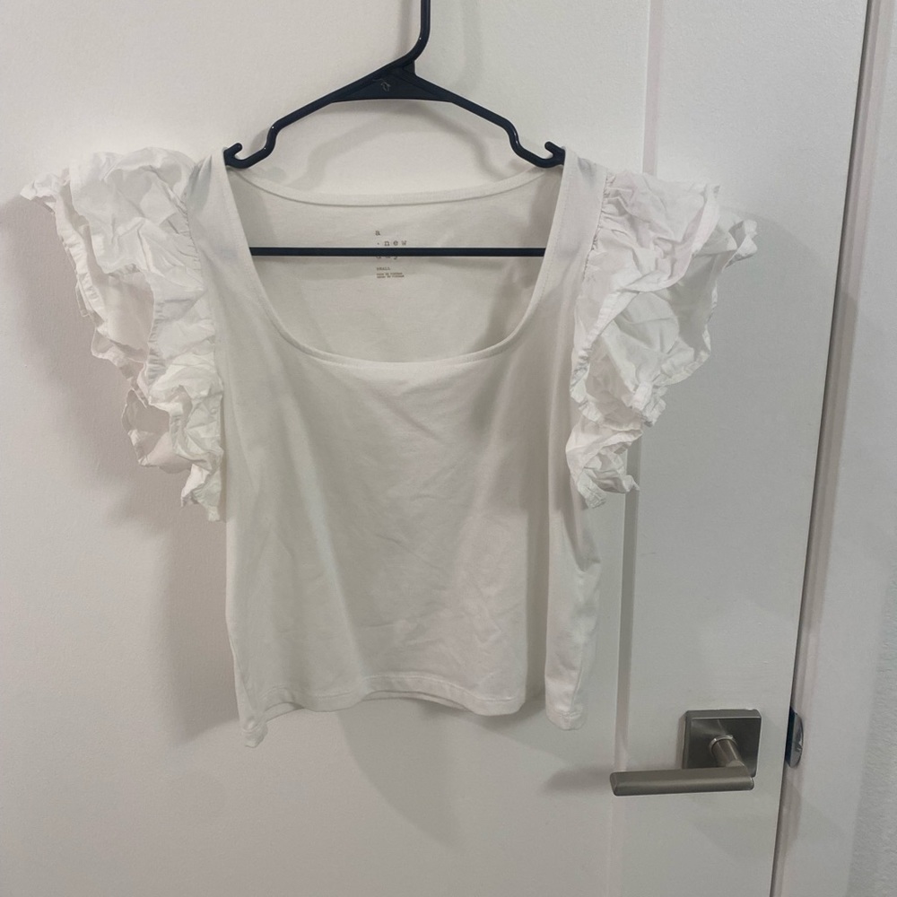 Double flutter short sleeve slim top